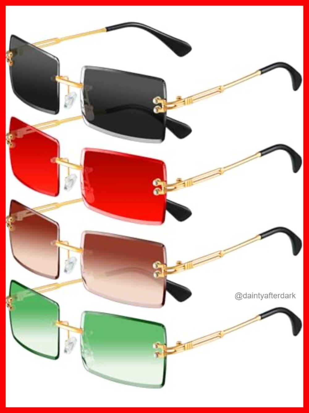4 Pairs Rimless Rectangle Sunglasses Frameless Square Glasses Vintage